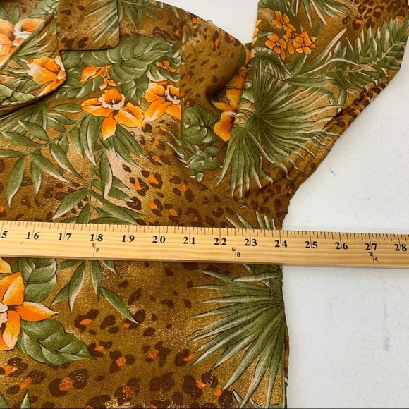 Vintage Blouse Top Woman 1X Floral Leaf Print 3/4 Sleeve Button Front Office - Picture 10 of 11